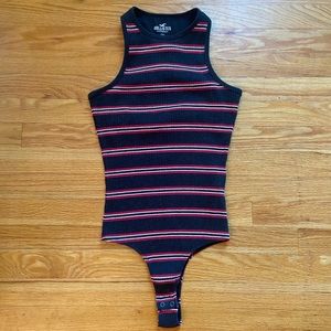 Hollister grey and red striped bodysuit